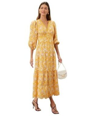 NWT Shoshanna Sicily Mustard & White Midi Dress